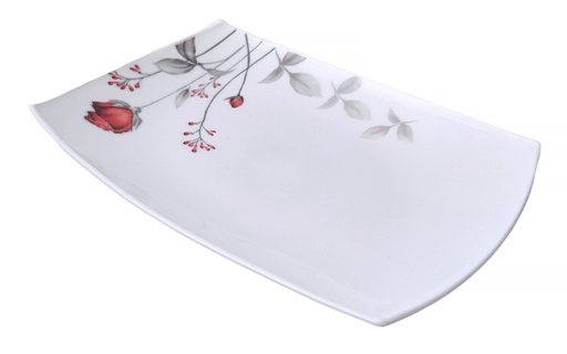 [RA609-150] 15" Opal Glass Rose Flower Rectangle Plate (18 pcs/ctn)