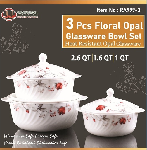 [RA999-3] 6 pc Rose Flower Opal Glassware Set (4 sets/ctn)