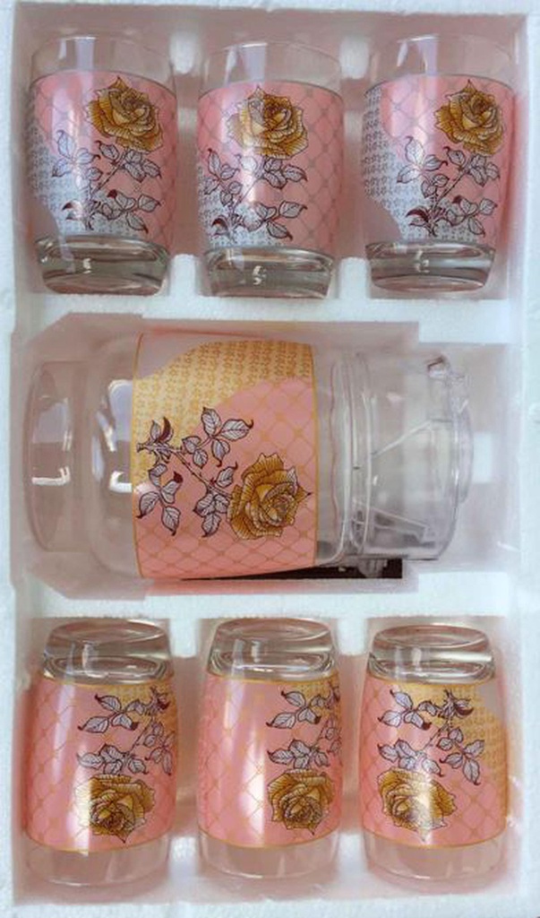 7 pc Pink Glass Cup and Pitcher Set (6 sets/ctn)