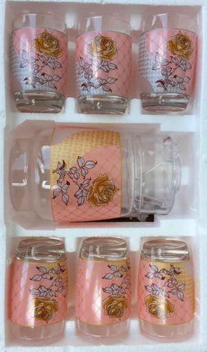 [A10109] 7 pc Pink Glass Cup and Pitcher Set (6 sets/ctn)