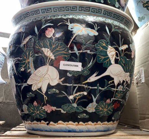 [CLOSEOUT006] Ceramic Finsh Bowl, Crane & Lotus, 20.5"D x 16.25"H  (1 pc/ctn)