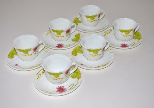 [A200-190C] 12 pc Opal Glass Lotus Flower Cup & Saucer Set (12 sets/ctn)
