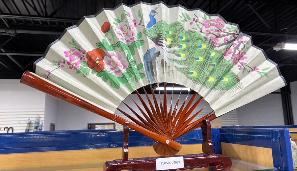 Floding Fan with Chinese Flower& Bird Painting with Wood Stand(6 pc/ctn)
