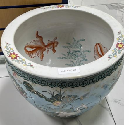 Ceramic Finsh Bowl, Gold Fish, Crane & Lotus, 19"D x 15"H  (1 pc/ctn)