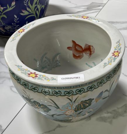 [CLOSEOUT061] Ceramic Finsh Bowl, Gold Fish, Crane & Lotus, 14"D x 11"H (1 pc/ctn)
