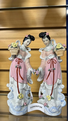 [CLOSEOUT198] Ceramic Twins Pink Dresses and Flowers (6 pc/ctn)