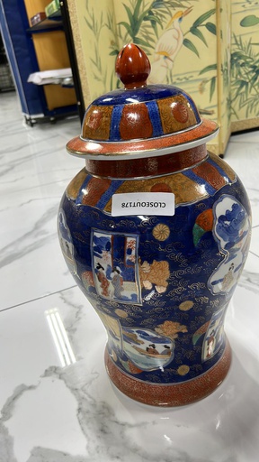 [CLOSEOUT178] Ceramic Blue Decorative Pot/Vase with Design (6 pcs/ctn)