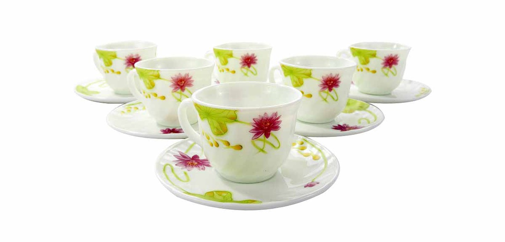 12 pc Opal Glass Lotus Flower Cup & Saucer Set (24 sets/ctn)
