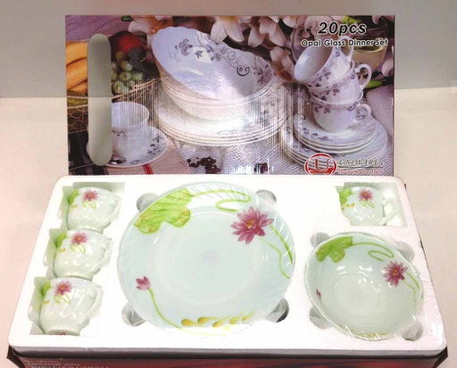 [A300-20C] 20 pc Opal Glass Lotus Flower Dinner Set (4 sets/ctn)