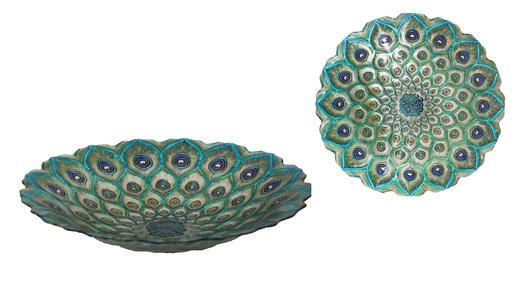 [A513-41PC] 16.1" Metal Coated Peacock Design Bowl (8 pcs/ctn)