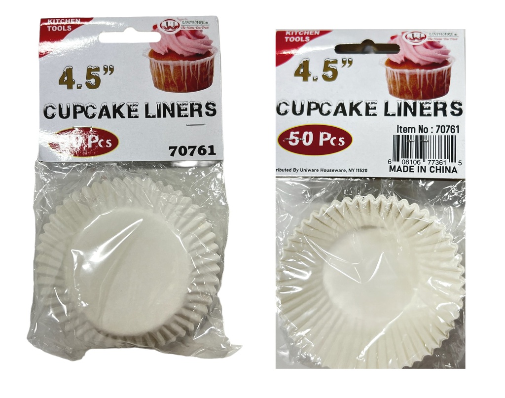 4.5"(11.5cm) 50 pc Cupcake Liners, White (72 set/ctn)