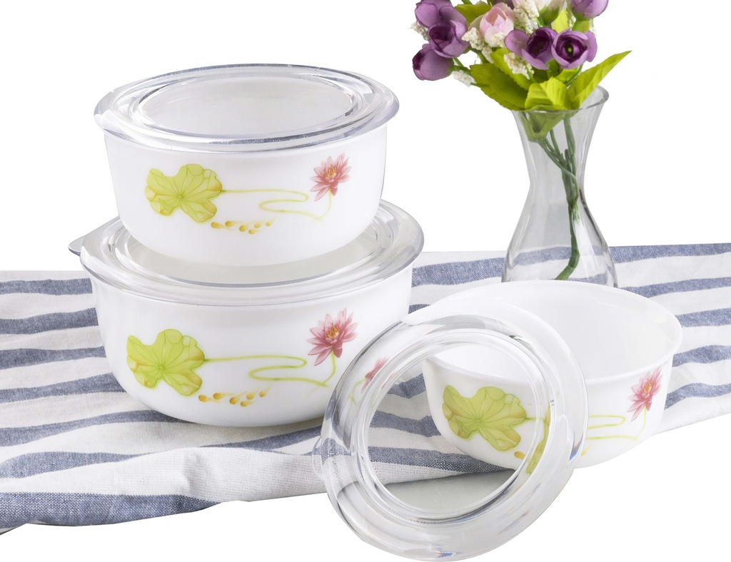 3 pc Opal Glass Lotus Flower Food Container (12 sets/ctn)