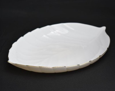 14.5&quot; Opal Glass Gold Rim Leaf Soup Plate (24 pcs/ctn)