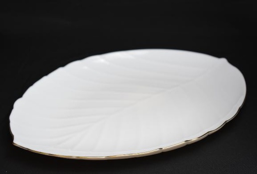 [A804-115] 11.5" Opal Glass Gold Rim Leaf Dinner Plate (36 pcs/ctn)