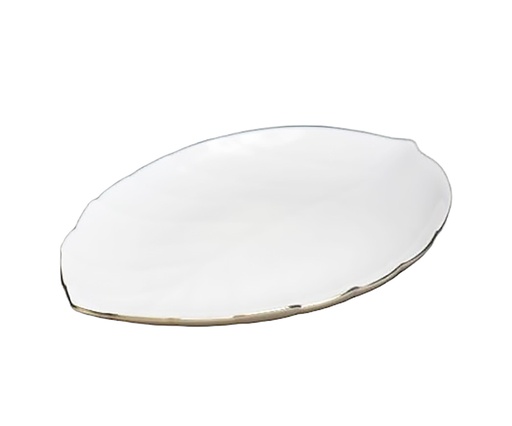 [A804-75] 7.5" Opal Glass Gold Rim Leaf Dinner Plate (36 pcs/ctn)
