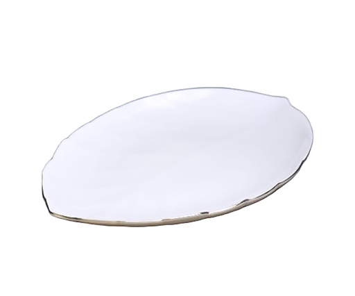 [A804-75] 7.5" Opal Glass Gold Rim Leaf Dinner Plate (36 pcs/ctn)