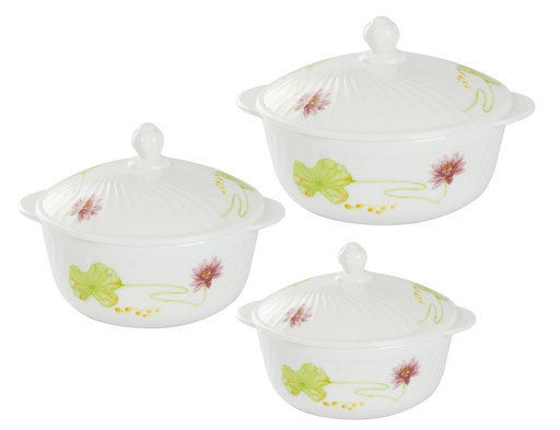 [A999-3C] 3 pc Lotus Pattern Opal Glassware Set ,2 /1.5/1 LT(4 set/ctn