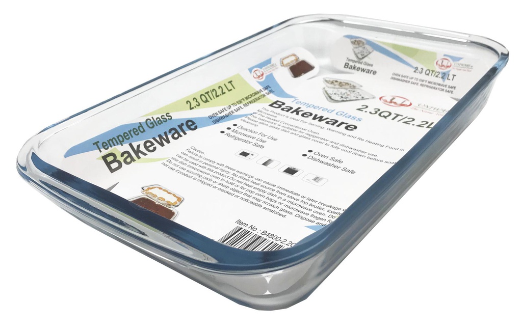 8"x13.5" 2.3qt/2.2L Rectangular Glass Oven Safe Baking Dish (6 pcs/ctn)