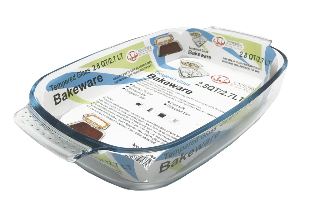 2.7 Liter Rectangle Glass Bakeware w Handle (12 pcs/ctn)