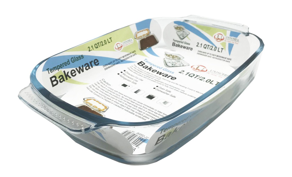 2 Liter Rectangle Glass Bakeware w Handle (12 pcs/ctn)