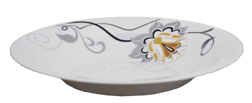 [BA201-95] 9.5" Opal Glass Black/Gold Flower Soup Plate (36 pcs/ctn)