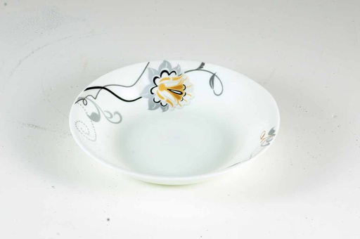 [BA202-75] 7.5" Opal Glass Black/Gold Flower Shallow Bowl (36 pcs/ctn)