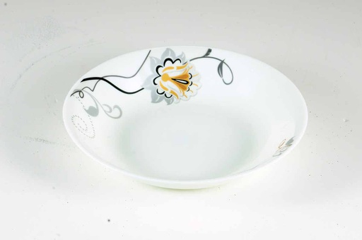 [BA202-85] 8.5" Opal Glass Black/Gold Flower Shallow Bowl (18 pcs/ctn)