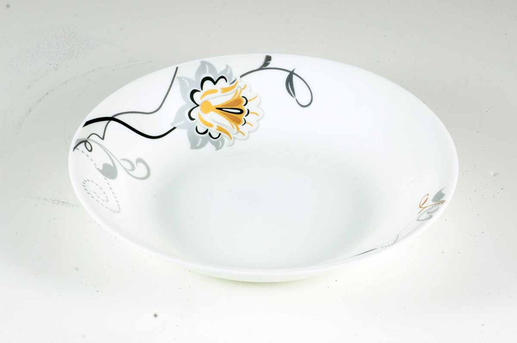 9.5" Opal Glass Black/Gold Flower Shallow Bowl (18 pcs/ctn)