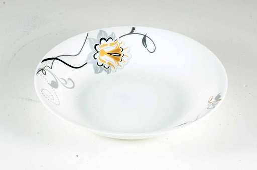 [BA202-95] 9.5" Opal Glass Black/Gold Flower Shallow Bowl (18 pcs/ctn)