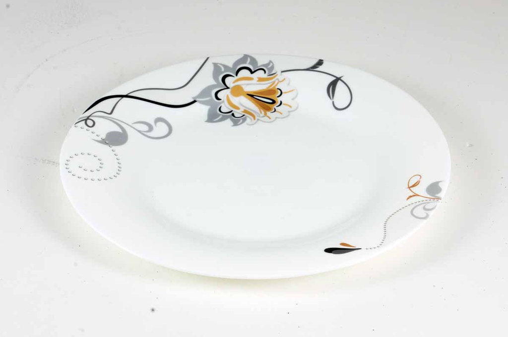 10&quot; Opal Glass Black/Gold Flower Dinner Plate (36 pcs/ctn)