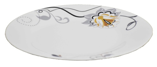 [BA204-110] 11" Opal Glass Black/Gold Flower Dinner Plate (36 pcs/ctn)