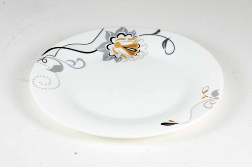 [BA204-80] 8" Opal Glass Black/Gold Flower Shallow Plate (36 pcs/ctn)