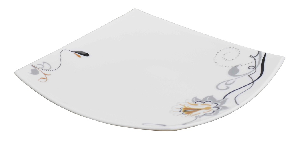 13" Opal Glass Black/Gold Flower Square Plate (36 pcs/ctn)