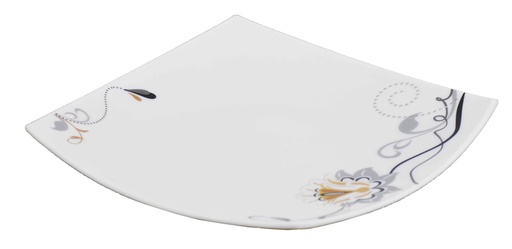 [BA604-130] 13" Opal Glass Black/Gold Flower Square Plate (36 pcs/ctn)