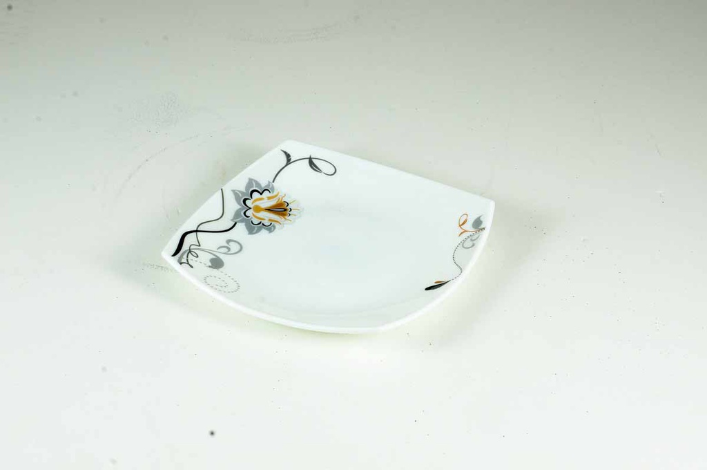 8.5" Opal Glass Black/Gold Flower Square Plate (36 pcs/ctn)