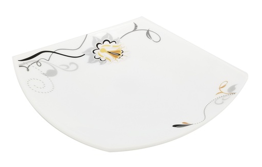 [BA604-85] 8.5" Opal Glass Black/Gold Flower Square Plate (36 pcs/ctn)