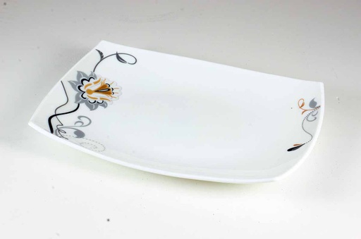 [BA609-150] 15" Opal Glass Black/Gold Flower Rectangle Plate (18 pcs/ctn