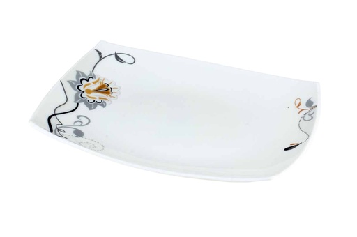 [BA609-150] 15" Opal Glass Black/Gold Flower Rectangle Plate (18 pcs/ctn