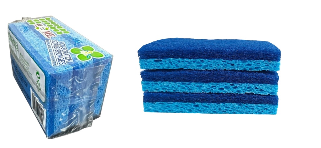 3 pc Sponge Non-Scratch Scouring Pads, 11x7x1.8cm，Blue  (24 pc/ctn)