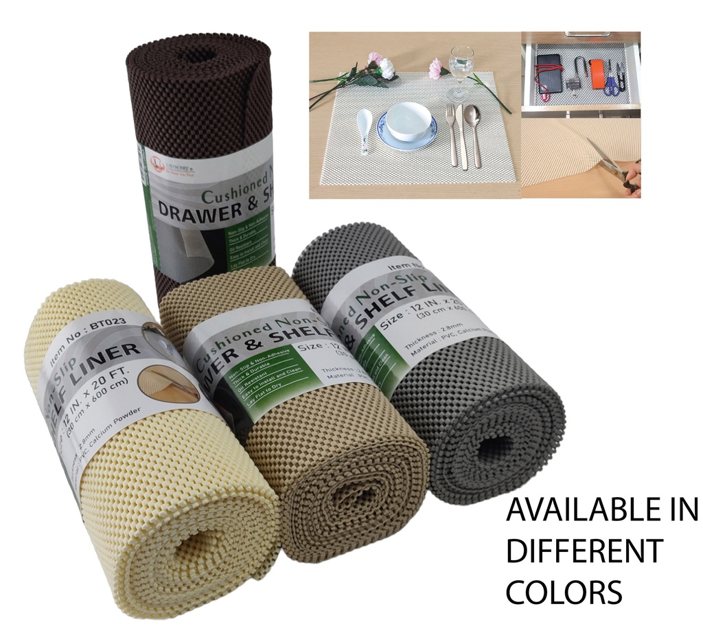 20' x 12&quot; x 1/10&quot; (600cmx30cmx0.26mm) PVC Anti-Slip Mat,Mixed Color (12 roll/ctn)