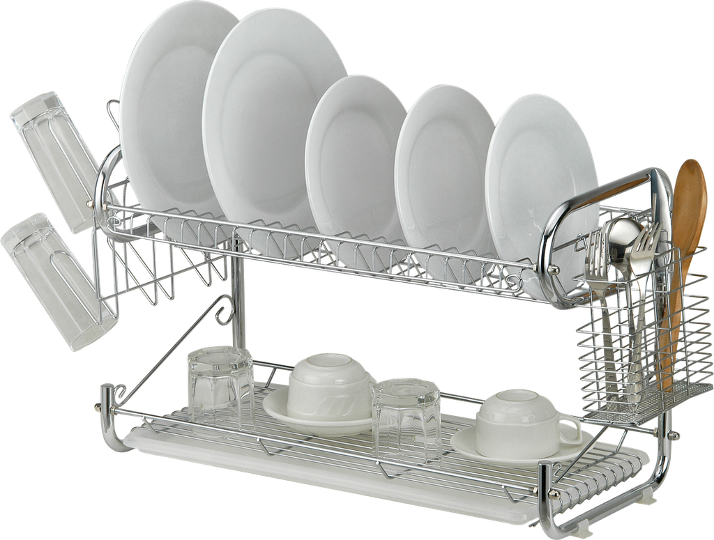 22" Double Dish Rack with Utensil/Glass Holder (6 pcs/ctn)