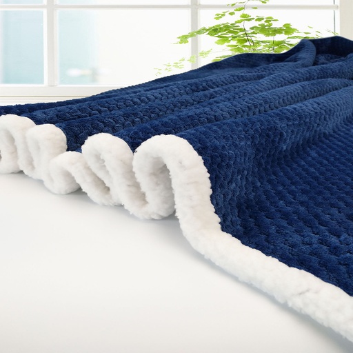 [BL6000BL] 50"x60" Blue Popcorn Flannel Blanket (6 pcs/ctn)