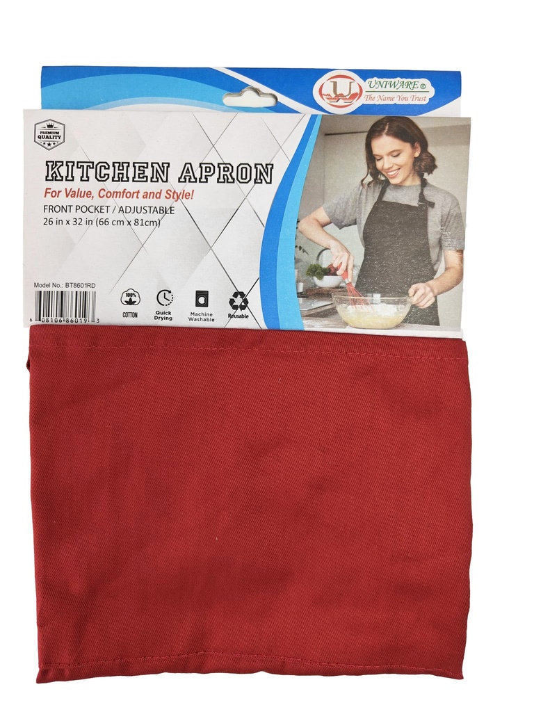 26 x 32" Kitchen Apron, 100% Cotton, Red, 220 gsm(24 pc/ctn)