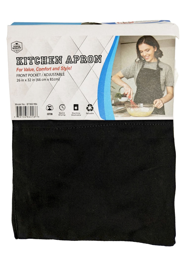 26 x 32" Kitchen Apron, 100% Cotton, Black, 220 gsm(24 pc/ctn)
