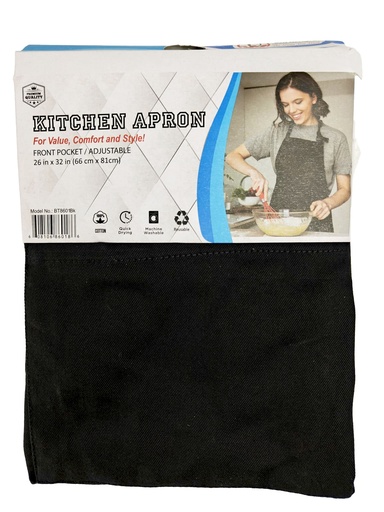 [BT8601BK] 26 x 32" Kitchen Apron, 100% Cotton, Black, 220 gsm(24 pc/ctn)