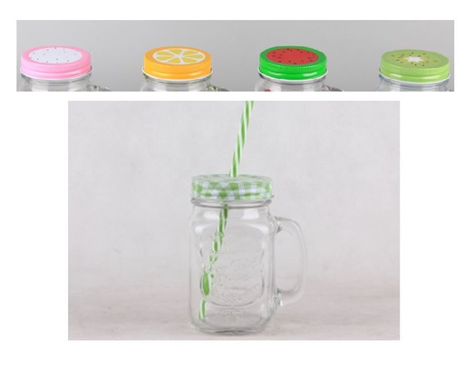 [GL1901] 15oz Glass Mason Jar with Straw, Mixed Colors (24 pcs/ctn)