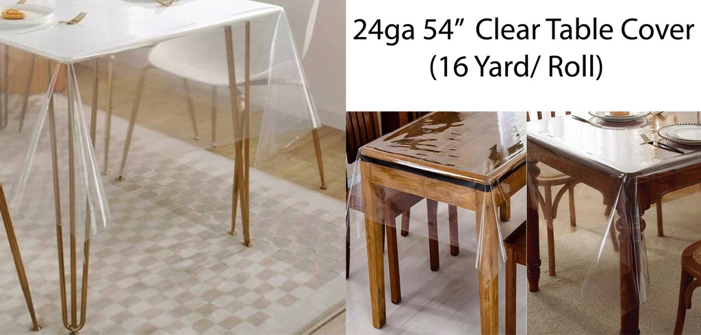 TC602410 24ga 54" Table Cover, PVC Clear w. Orange Paper(16 Yard/Roll)