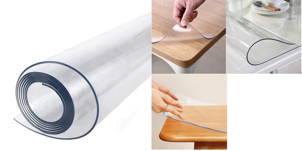 TC690201 80ga 24" Table Mat, Soft Glass Crystal PVC (16 Yard/Roll)