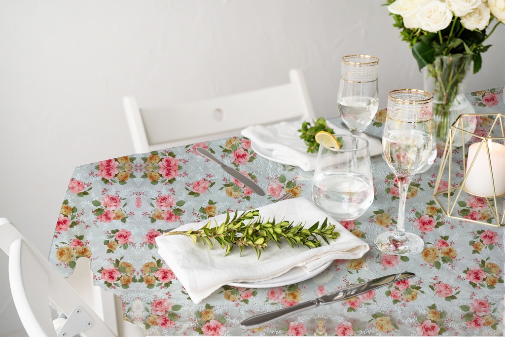 TC610608 6ga 54" Table Cloth,PVC Clear Flower Printing (35 Yard/Roll)