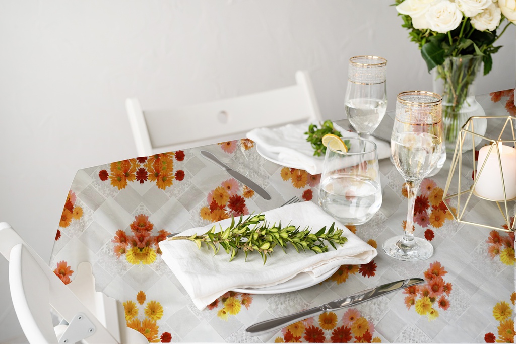 TC610610 6ga 54" Table Cloth,PVC Clear Flower Printing (35 Yard/Roll)